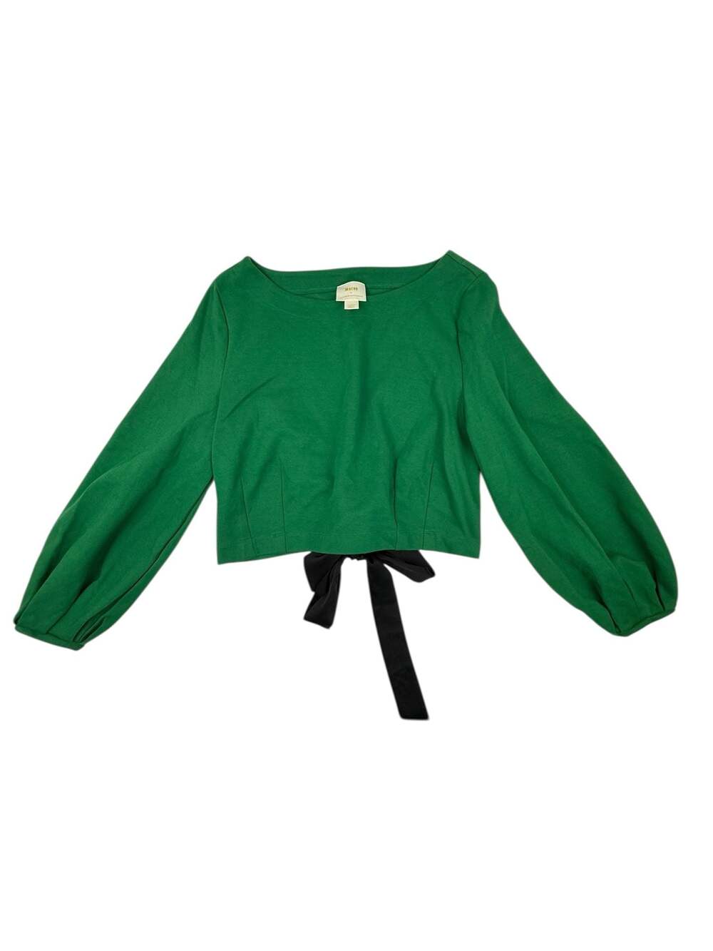 Maeve by Anthropologie Green Lace-Up Back Crop Top with Black Tie Ribbon L - Picture 1 of 5